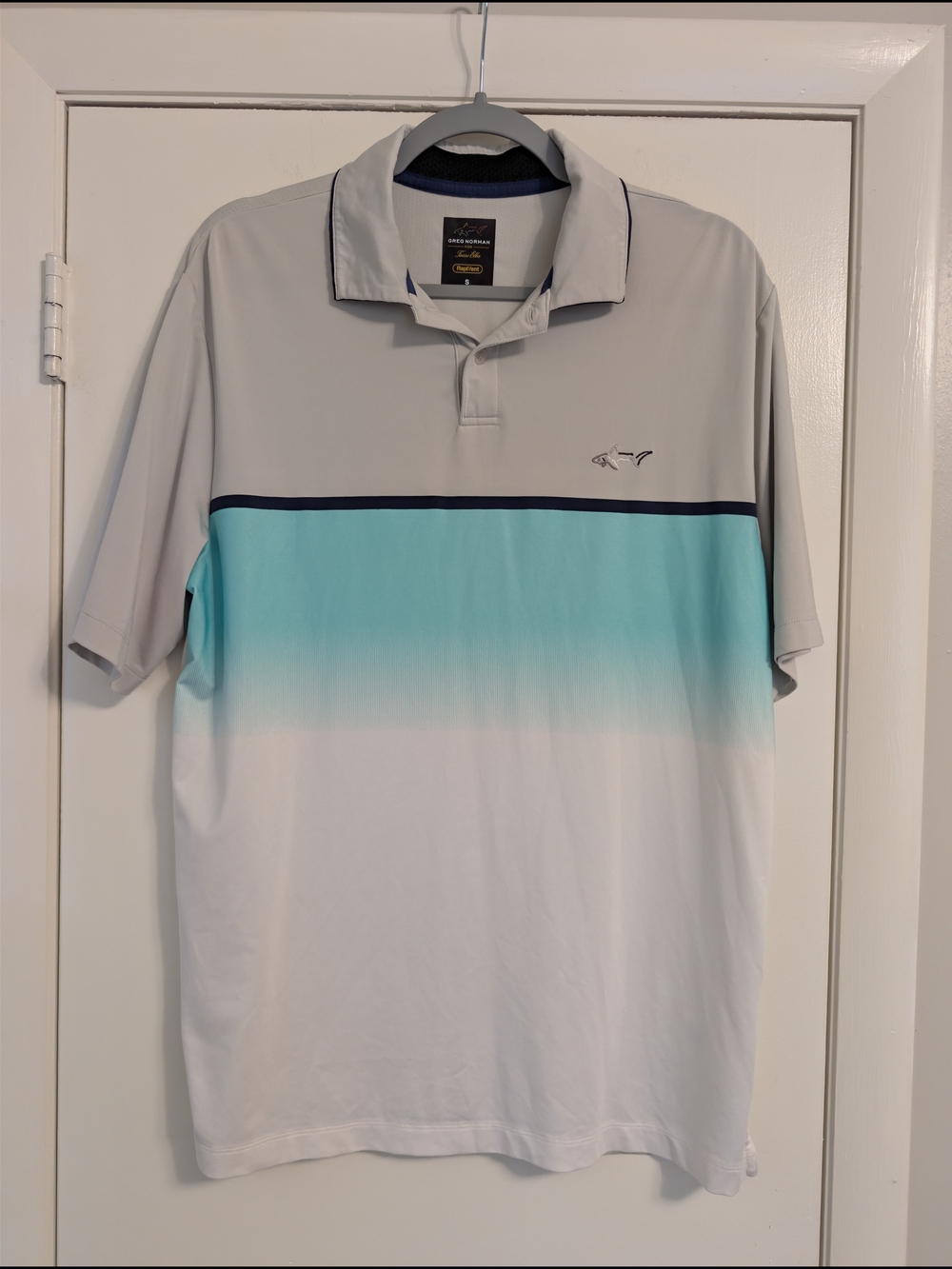 Greg Norman For Tasso Elba Short Sleeve Grey/Blue Gradient Polo - Men's Small